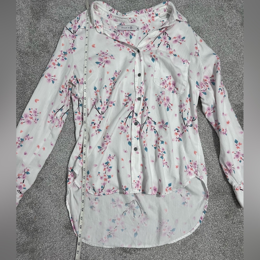 Billy T Floral Button Down Lyocell Spring Blossom Top - Picture 9 of 10